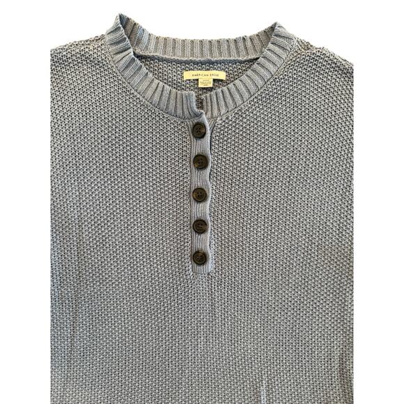 American Eagle Blue Knit Henley Sweater Women’s Medium Button Front Long Sleeve - Picture 3 of 10
